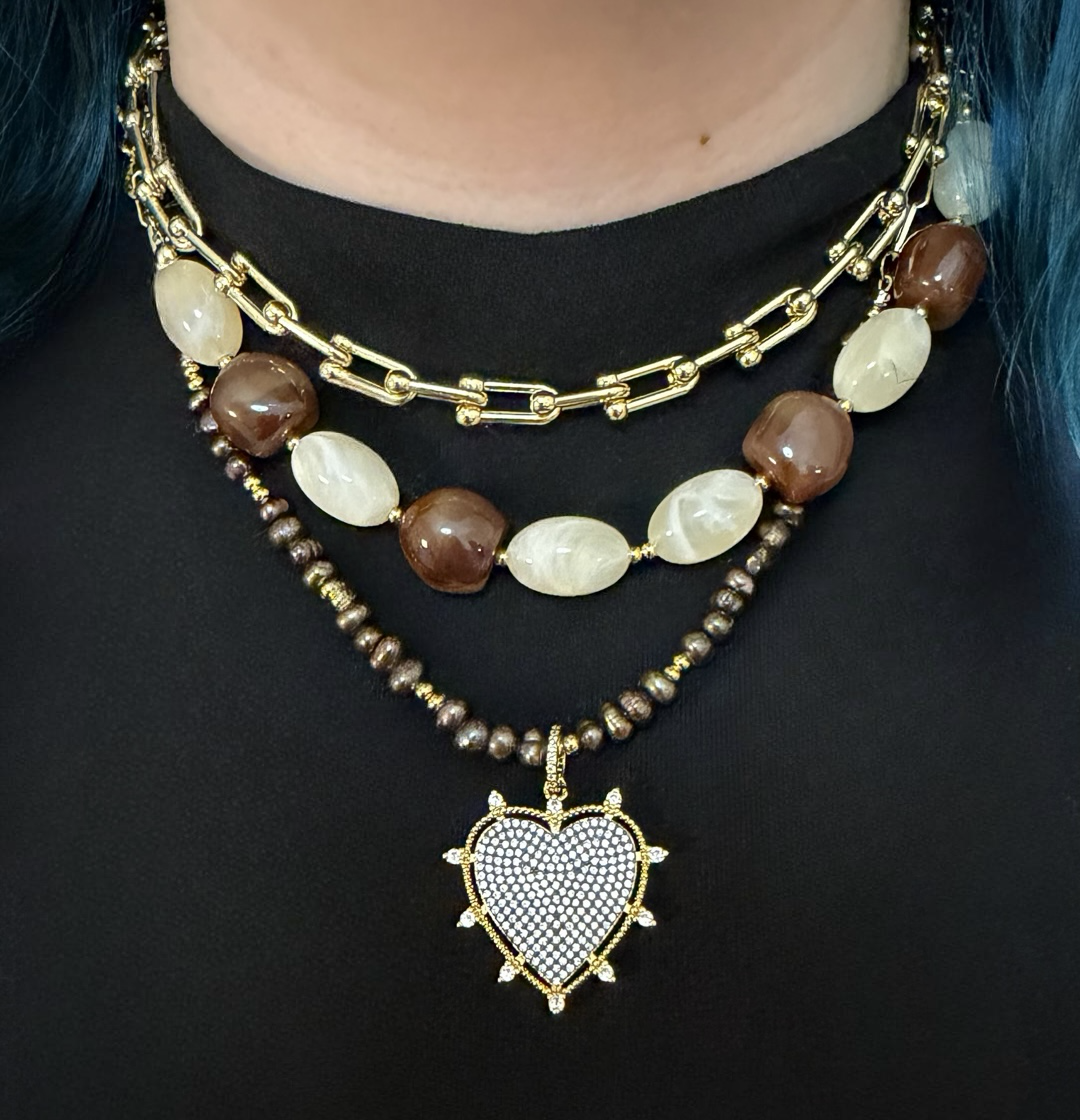 Pearl and Pave Heart Necklace