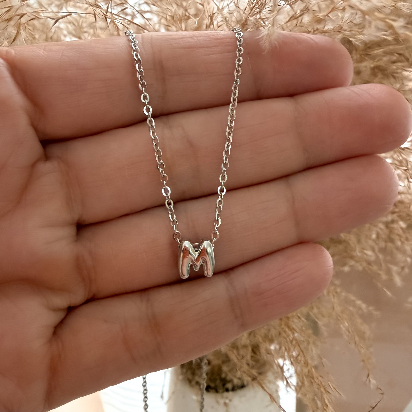 Bubble Initial Silver Necklace