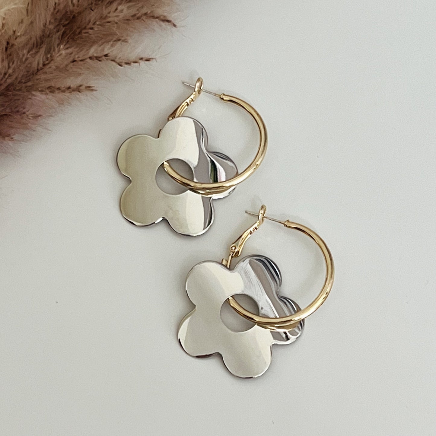 Big Flower Two Tone Hoops