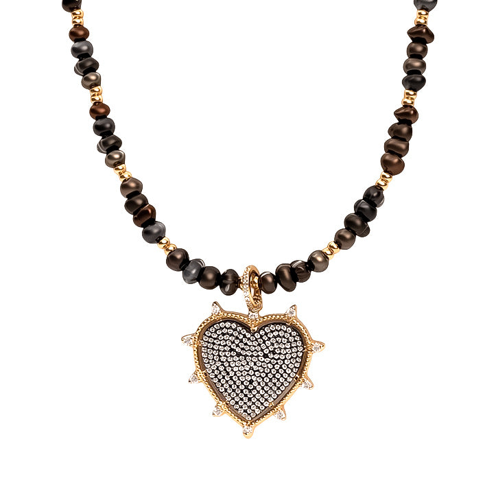 Pearl and Pave Heart Necklace
